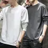 Camiseta informal de manga larga con cuello redondo, color liso, versátil, para hombre, otoño 2026, corte holgado, top moderno