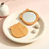 Espejo con Mango de Orejas de Gato de Madera de Bambú, Espejo de Tocador de Madera, Espejo Pequeño Portátil de Alta Definición para el Hogar, Espejo de Maquillaje de Madera
