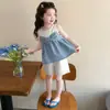 Ropa Infantil Falsa de Dos Piezas Conjunto de Cuadros para Niñas Moderno Elegante 2026 Nuevo Conjunto de Dos Piezas con Chaleco sin Mangas y Shorts para Niños