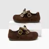 Sapatos Pequenos de Couro com Bolinhas e Laço Moda Lolita para Meninas Sola Macia Simples Estilo Floresta Acabamento em Renda Sapatos de Princesa Sapatos Individuais