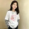 Camiseta de Manga Larga a Rayas de Algodón Puro Estilo Coreano para Niñas 2026 Nuevo Estilo Primavera/Otoño Talla Mediana a Grande Infantil Holgada Camiseta Básica de Cuello Redondo