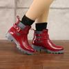 Fabricantes de zapatos de lluvia Chundong al por mayor botas cortas brillantes para mujer zapatos de goma elástica de PVC para dama zapatos de agua en forma de U nuevos accesorios botas de lluvia