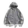 Ropa de Protección Solar con Capucha Fina de Tres Rayas para Verano para Estudiantes Jóvenes, Cárdigan para Exteriores, Chaqueta Versátil de Piel para Verano