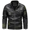 2026 Venta al por mayor transfronteriza Chaqueta de cuero para hombre talla grande con cuello alto Modelo de invierno nuevo con forro polar y chaqueta de moto gruesa para hombre