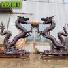 Escultura Clássica de Dragão de Cobre, Aceitando Vários Ornamentos de Cobre do Zodíaco Animal, Grande Escultura de Dragão Duplo Brincando com uma Pérola