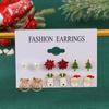 Pendientes navideños transfronterizos europeos y americanos, conjunto de 6 piezas, pendientes navideños de aleación con muleta de cervatillo, pendientes de combinación simple.