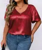 Camiseta de Manga Corta para Mujer, Color Sólido, Cuello en V, Corte Holgado, Nueva Colección Primavera/Verano 2026, Sitio Independiente de Amazon Transfronterizo Europeo y Americano