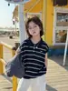 Cheese and Meow Boys 2026 Nuevo Chaleco Polo de Punto Rayado de Verano para Niños, Top Casual Transpirable sin Mangas