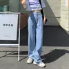 Jeans Wide Leg de Cintura Alta Cinza Preto Novo Estilo 2021 para Mulheres, Calças Retas Largas para Primavera e Outono