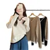 Suéter de Punto con Bloques de Color y Cuello en V de Manga Larga para Mujer, Ropa para Mujer de Tallas Grandes para Primavera y Otoño, Corte Holgado, Adelgazante, Top que Cubre el Vientre, Camiseta Base