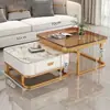 Mesa de centro italiana sala de estar hogar superficie brillante mesa de centro de placa de roca lujo ligero moderno simple apartamento pequeño madera maciza cuadrada mesa auxiliar
