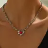 Moda Transfronteiriça Estilo Europeu e Americano Corrente Grossa Tendência Colar de Coração Vazado Cravejado com Rubi e Diamante Temperamento Joia Versátil