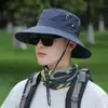 Chapéu de pescador de montanhismo com proteção solar de verão feminino para exterior com aba larga chapéu de sol para caminhada para cabeça grande chapéu de cowboy ocidental masculino