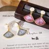 Aretes de Piedra Ojo de Gato en Forma de Abanico Estilo Coreano Diseño Personalizado Aretes Modernos y Elegantes Nicho Lujo Ligero Alta Gama Aretes Combinables