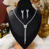 Brillante Collar de Diamantes Pendientes Novia Joyería de Boda Cadena de Garra de Moda Accesorios para Vestido de Banquete de Recién Casados Venta Directa de Fábrica