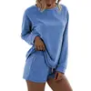 Conjunto de dos piezas de verano nuevo para mujer, color liso, elegante, con cuello redondo, manga larga y shorts, para casa y deportes, transfronterizo europeo y americano 2026