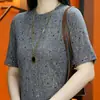 Camiseta de Manga Corta con Cuello Redondo y Estampado de Lunares para Dropshipping, Nueva Moda de Verano, Elegante, Ligera, Adelgazante, Versátil Ropa para Mujer