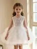 Vestido de florista para bodas de niñas pequeñas, disfraz infantil para actuación de piano de anfitriona, vestido de princesa de tul esponjoso para niñas en blanco