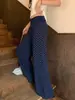Pantalones acampanados de lunares azul marino para mujer, verano 2026, delgados, de cintura alta, adelgazantes, casuales, de tela fluida, versátiles, de pierna ancha, de campana