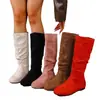 Más vendidos en plataformas independientes: Botas altas plisadas superpuestas, ante sintético, corte holgado, suela plana, estilo western vintage, para amazonas en salidas