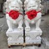 Esculturas de Pedra de Leões de Pedra, um Par de Ornamentos de Pedra de Mármore Branco Natural para Entrada de Casa ou Hotel, Esculturas de Pedra Personalizadas