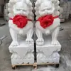 Estátua de Leão Esculpida em Pedra Azul e Mármore Branco para Entrada de Pátio de Villa, Ornamento de Escultura Animal Leão em Pedra de Granito