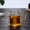 Copo de chá pequeno de vidro de camada única com alça colorida espessada, xícara de suco de leite para café da manhã, xícara de degustação de chá Kung Fu, xícara de chá doméstica