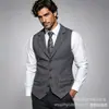 Chaleco de traje vintage de espiga de tweed para hombre, talla europea, con panel trasero de satén, solapa y cadena decorativa dorada