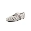 Zapatos Mary Jane de Piel de Vaca de Primera Capa para Mujer, Zapatos Planos Calados, Nuevo Estilo Primavera, Piel Genuina, Punta Redonda, Hebilla Única, Zapatos Planos de Boca Baja