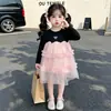 Vestido de Renda com Tule para Meninas Estilo Fronteiriço 2026 Novo Estilo Moda Coreana Vestido Princesa Infantil Tendência