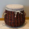 Banqueta de almacenamiento de ratán, cesto de ropa sucia multifuncional, taburete redondo, banqueta para cambiar zapatos de sofá, cesto de ropa sucia rectangular, silla para sala de estar del hogar