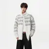 Tricô Jacquard Fair Isle Americano com Gola Alta para Homens e Mulheres Outono Inverno Cardigã Solto com Sensação Preguiçosa Zíper Duplo Peça de Roupa