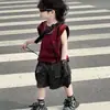 Conjunto de Chaleco y Shorts Cargo para Niños Pequeños 2025 Verano Nuevo Set de Moda, Atuendo Infantil Coreano Moderno Elegante y Genial
