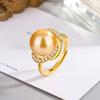[Fábrica] Anillo de perlas de imitación de circonita con apertura ajustable, color oro blanco champán y morado, de 14 mm, para mujer