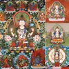 Tangka Pintado a Mano de Avalokiteshvara de los Mil Brazos, Pintura Colgante de Avalokiteshvara de Cuatro Brazos, Estatua de Buda, Pintura Decorativa para Sala de Estar Nepalí, Pintura para la Entrada del Estudio