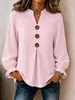 Moda europea y americana transfronteriza Amazon TK nueva para mujer otoño e invierno top de manga larga con cuello en V de color liso con botones