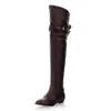 Botas largas de mujer talla grande para comercio exterior, tallas 40-43, 44, 45, con hebilla de cinturón, botas altas hasta la rodilla, botas de montar estilo europeo y americano de suela plana 181