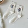 Calcetines para Mujer de Otoño Hilo de Punto Dibujos Animados Lindos Calcetines de Media Longitud para Mujer Ins Tendencia Estilo Coreano Distintivos de Terciopelo Calcetines Blancos de Media Longitud