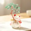 Árvore da Dinheiro de Cristal Natural com base de Gato da Sorte, apresentando seis galhos, um ornamento de carro criativo e um presente de mesa para atrair riqueza