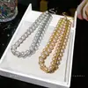 Collar de Perlas Redondas Chapado en Oro Real de 18K, Cadena para Clavícula de Moda Estilo Retro Francés, Collar de Lujo Ligero y de Alta Gama para Mujer