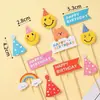 Decoraciones para Pasteles Estilo Coreano Cara Sonriente de Oso, Inserts de Colores Hb para Cumpleaños de Niños, Amor Cuadriculado de Nube de Corazón