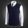 Colete masculino de mistura de lã, suéter casual de gola V para primavera e outono, camisa base de cor sólida, moda de negócios e elegante