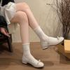 Zapatos Mary Jane de Moda con Lazo y Punta Baja para Mujer 2025 Verano Nuevos Estilo Coreano Tacón Grueso Elevadores Zapatos Pequeños de Cuero Rojos