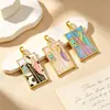 Colar Pingente Quadrado de Resina Colorida para Cartas de Tarô Cruzado Europeu e Americano Amuleto de Buda Pintado à Mão Corrente de Suéter Moda Palma da Lua