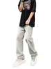Jeans de hombre de estilo retro americano transfronterizo, corte holgado, lavados, con cremalleras laterales, vibra de moda, pantalones vaqueros largos únicos y modernos