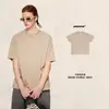 Camiseta Masculina Casual Solta de Algodão Puro, Toque Fresco, Amiga da Pele, Gola Redonda, Manga Caída, Borda Enrolada, Cor Sólida, Manga Curta.