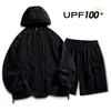 Conjunto de Duas Peças com Capuz para Proteção Solar de Verão para Homens e Mulheres, Jaqueta Casual Respirável para Esportes ao Ar Livre com Proteção Solar, Roupa de Trabalho para Exterior, Casal