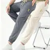 Calça Longa Masculina de Seda Gelo Fina Verão Tamanho Grande Elástica Secagem Rápida Casual Solta Esportiva Respirável Calça de Ar Condicionado Calça de Moletom