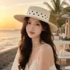 Sombrero de paja de ala ancha para mujer, estilo francés de lunares con copa plana, sombrero de paja para protección solar en viajes al aire libre de verano