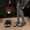 Zapatos Mary Jane Versátiles de Estilo Europeo Femenino Otoño e Invierno 2025 Nuevos Zapatos Diarios Elegantes de Punta Cuadrada con Pedrería Suela Suave Peludos
